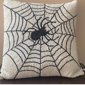 Halloween Black Spider Web Pillow Beaded